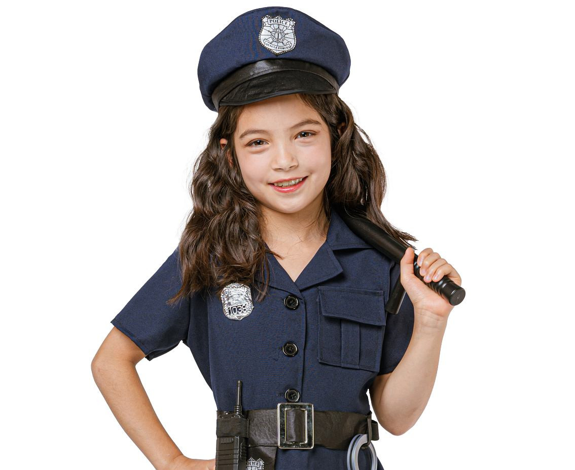Role play-set for kids Elegant Policewoman (dress, belt, hat, handcuffs, Walkie- talkie, baton), size 110/120 cm